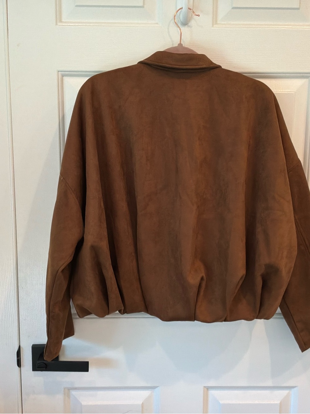 Women's Brown Suede Bomber Jacket - Classic Casual Style - Picture 2 of 2
